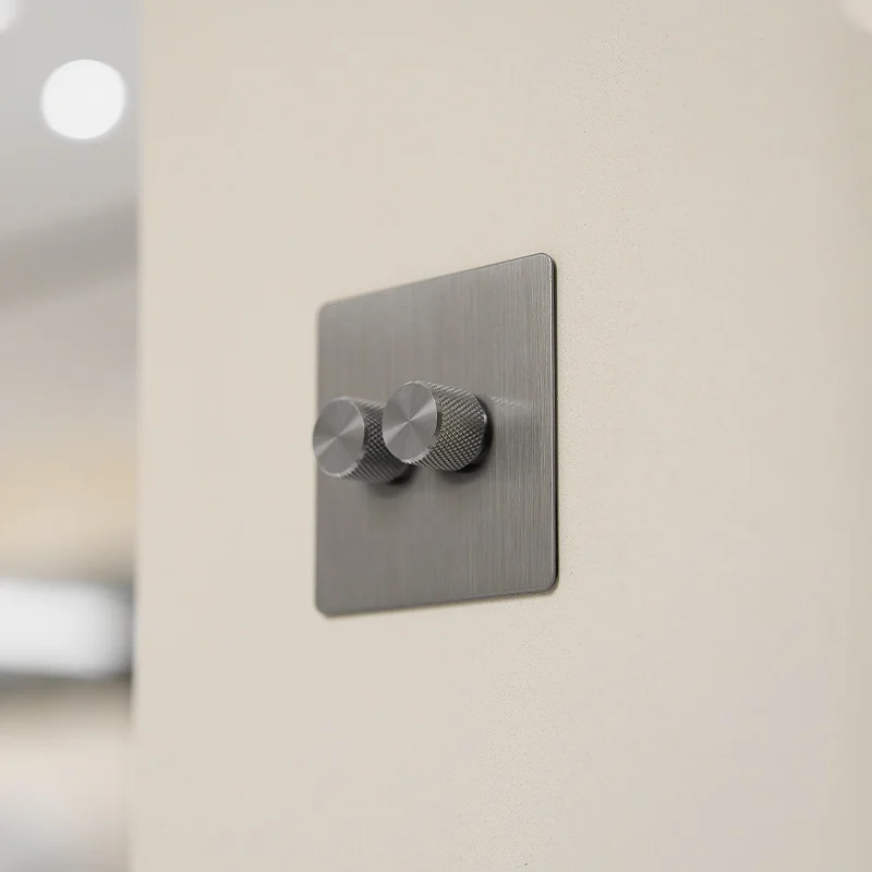 2 gang brushed steel dimmer switch
