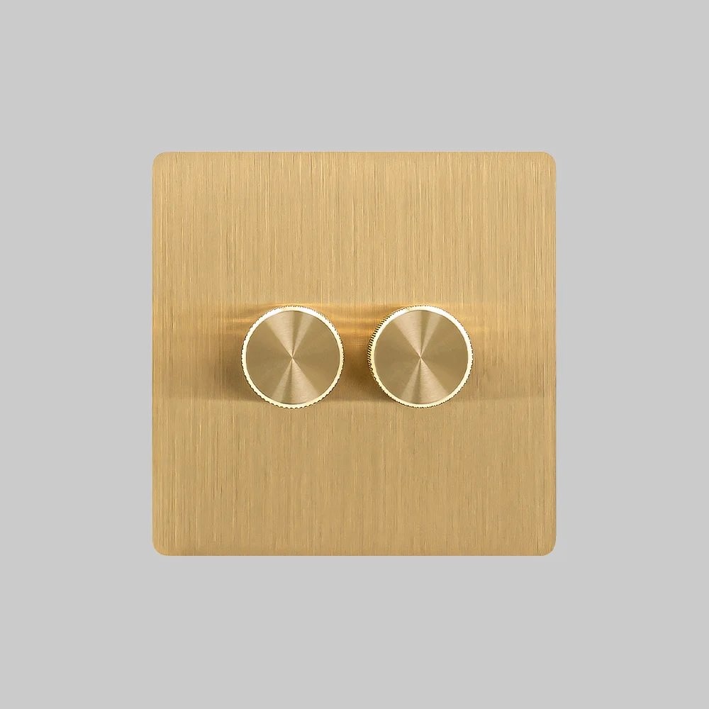 2 gang brushed brass dimmer switch 250w