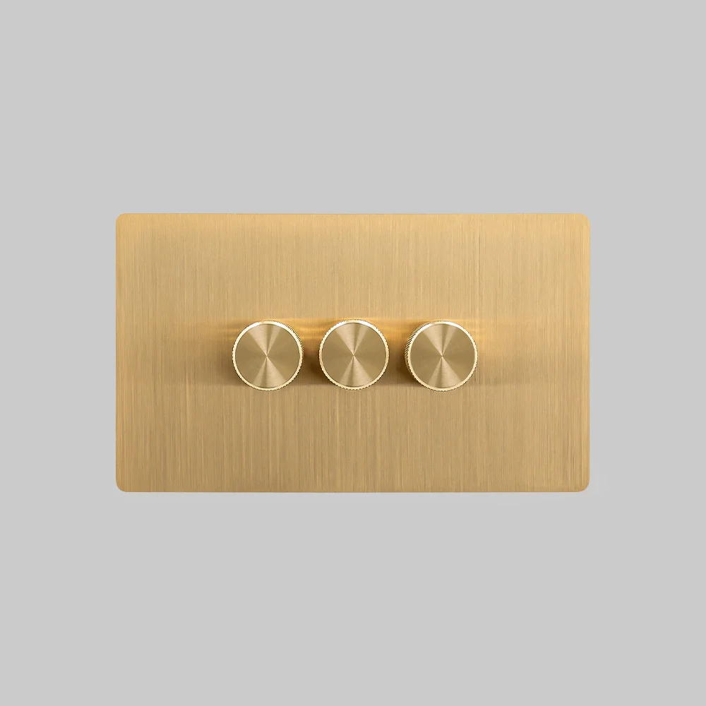 3 gang brushed brass dimmer switch 250w