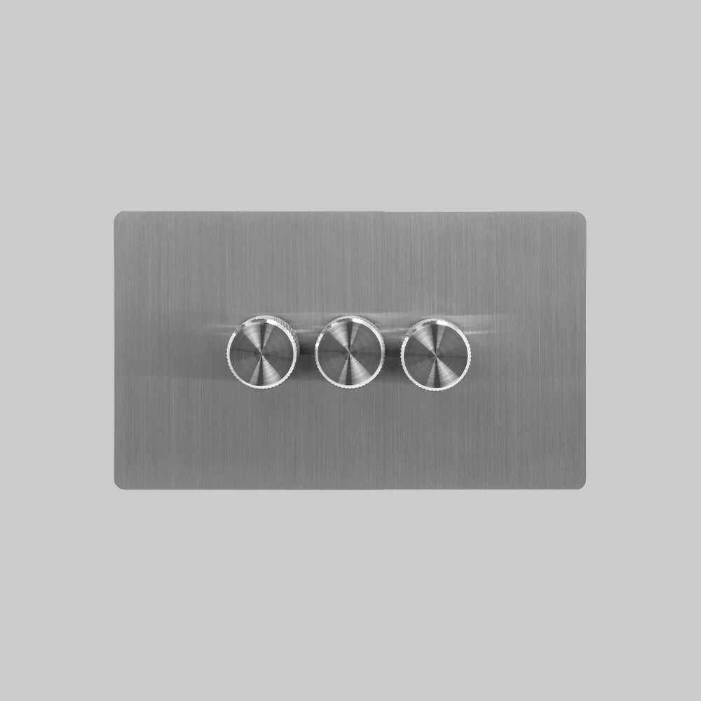 3 gang brushed steel dimmer switch 250w