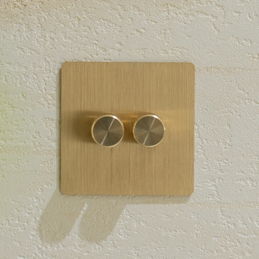 2 gang brushed brass dimmer switch