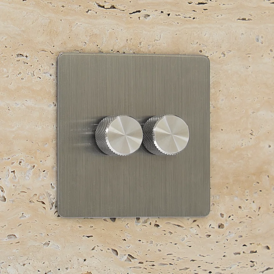 2 gang brushed steel zigbee dimmer