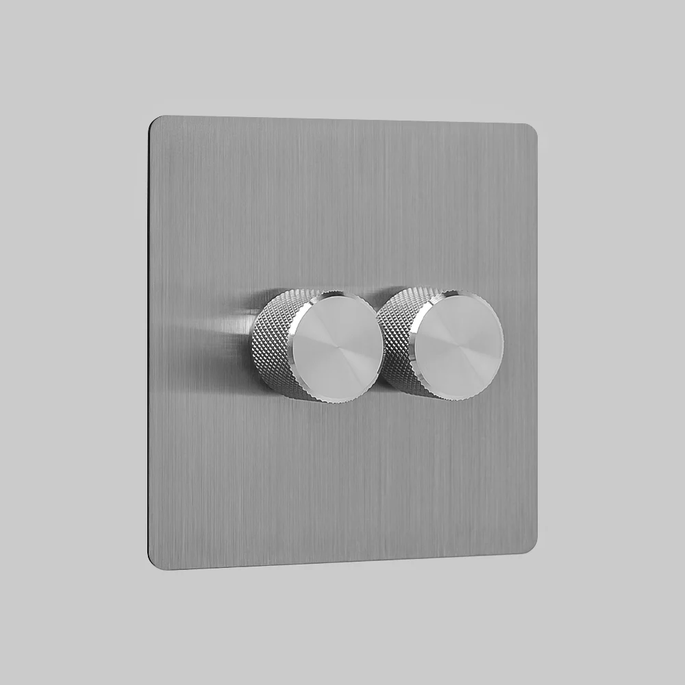 2 gang brushed steel dimmer switch