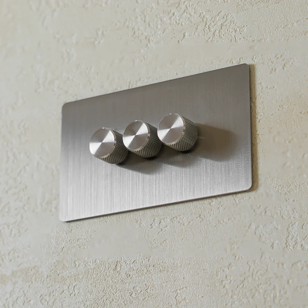 3 gang brushed steel dimmer switch 250W